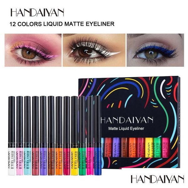 Eyeliner Handaiyan Colored Liquid Set Rainbow Eyeliners Sets 12 colores Secado rápido Fácil de usar Ojos Maquillaje Drop Entrega Salud Belleza Dhfdn