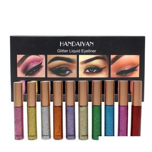 Eyeliner Handaiyan Glitter Liquid Set Eyeliners colorés Ensembles Paillettes imperméables Perle Brillant Maquillage Eye Liner Drop Livraison Santé Be Dh5Sr