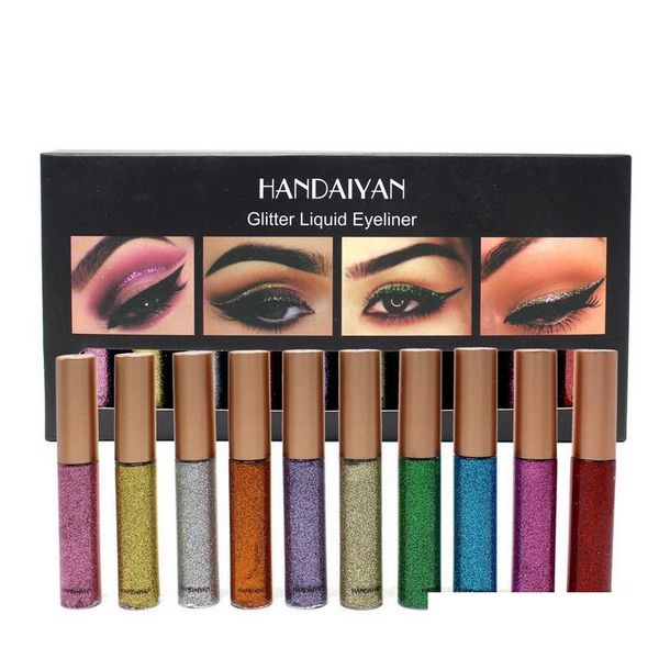 Eyeliner Handaiyan Glitter Liquid Set Ensembles d'eyeliners colorés Paillettes imperméables Perle Maquillage brillant Eye Liner Drop Delivery Health Be Dhmos