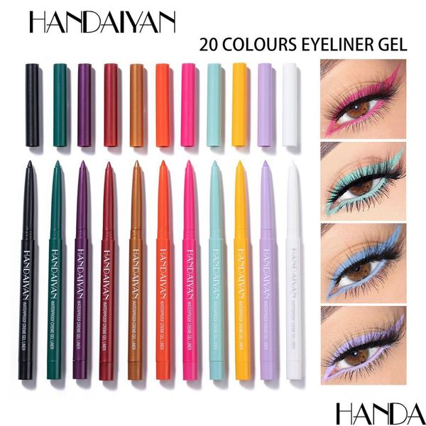 Delineador de ojos Handaiyan Pen Liner 20 colores Rotar lápiz impermeable alto pigmento maquillaje duradero color lápices de ojos gota entrega hea dhfip