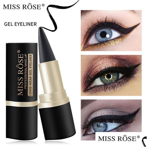 Eyeliner Miss Rose Gel noir imperméable longue tenue mat séchage rapide sans taches tête unique solide couleur riche Coloris maquillage Liner D Dh7Mz