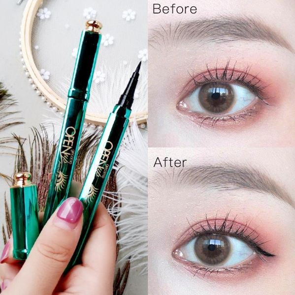 Cuidado de los ojos Delineador de ojos Pluma de pavo real Lápiz líquido negro Larga duración Delineador de ojos a prueba de agua Maquillaje Belleza Herramientas cosméticas Gecomo Entrega de gota abierta He Dh76X