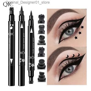 Eyeliner QIC Black Seal Eyeliner Pen Star + Moon Stamp Longue Durée Eye Liner Crayon Yeux Maquillage Cosmétiques Eyeliner Imperméable Smiley Q240122