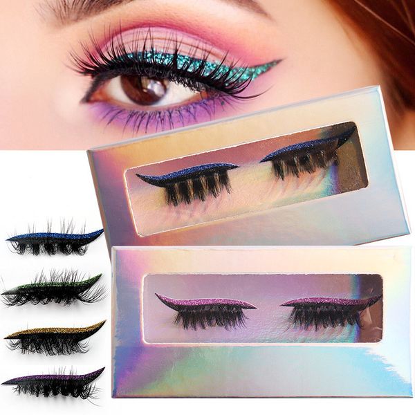 Eyeliner autocollant et cils avec paillettes, maquillage, Extension de cils réutilisable, brillant, ensembles de mise en forme paresseux