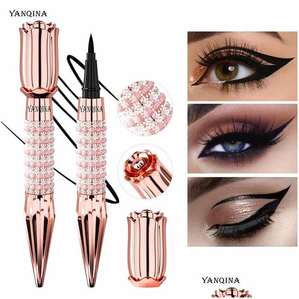 Delineador de ojos Yanqina Queens Sceptre Gold Rose Liquid Pen Jet Black Eye Liner Impermeable a prueba de sudor Antiblooming 24H Duradero Quick Dr Dhf6I