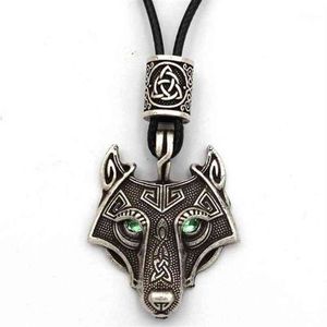 Eyes Green Wolf hanger Vegvisir Valknut Runes Bead Viking sieraden ketting mannen heidense amulet talisman drop12078