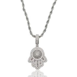 Yeux de l'ange de Fatima collier tour de cou perle chaîne Hip Hop plein glacé zircon cubique or ruban couleur CZ pierre colliers bijoux