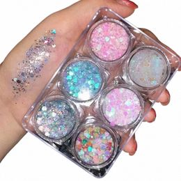 Fard à paupières Glitter Gel Crème Ongles Cheveux Corps Visage Glitter Gel Art FL Coeur Lâche Paillettes Crème Festival Party Decorati O1Wr #