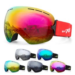 Brillen Batfox Professional Ski Goggles dubbele lagen Lens Antifog UV400 grote ski -bril Skiën Snowboard Men Women Snow Goggles