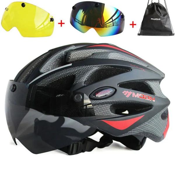 Gafas MOON Casco de Ciclismo Integralmente Moldeado para Carreras Casco de Bicicleta Ultraligero para Hombres y Mujeres Casco de Bicicleta con Gafas magnéticas