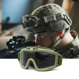 Brillen 3 lens tactische airsoft paintball bril winddichte anti -mist cs wargame schietbeschermingsglazen passen voor militaire helm