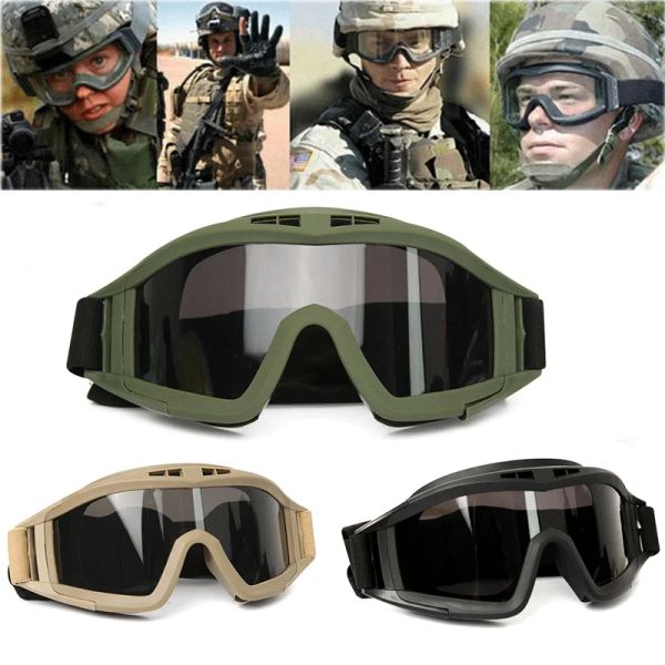 Lunettes de lunettes tactiques Airsoft 3 lentilles Black Ten Green Verrofroussant les lunettes de moto de motocross à poussière CS CS Paintball Sécurité Protection