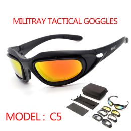Des lunettes Daisy C5 Lunettes de soleil militaires polarisées Explosion Proof 4 Lens Tactical Lunes Sport Shooting Running Hunting Army Eyewea