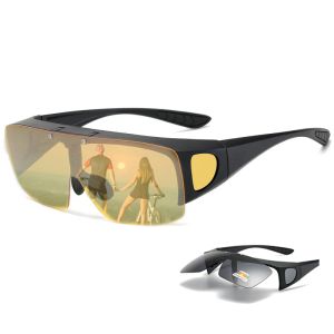 Brillen Opvouwbare bijziendheid Cover Zonnebril Verkleuring en gepolariseerd nachtzicht Gele rijbrillen Fietsen Schaduwbril