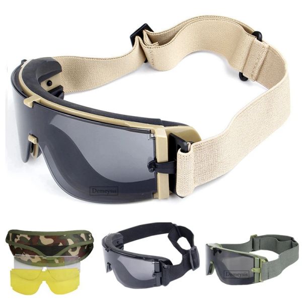 Lunettes de soleil militaires à 3 verres, lunettes tactiques pour Wargame Airsoft, tir, randonnée, noir, beige, vert