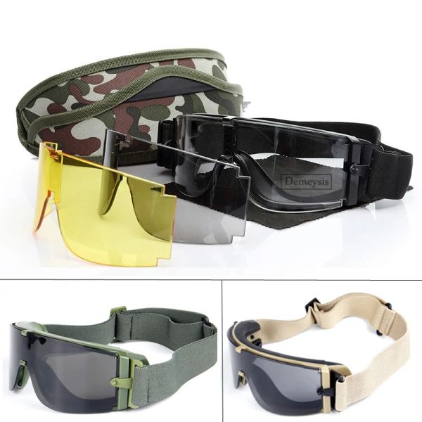 Gafas de gafas tácticas militares hombres caza de airsoft paintball protector CS juego ejército al aire libre desierto a prueba de viento 3 lentes de senderismo