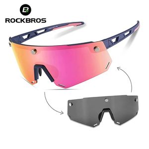 Eyewears ROCKBROS 2 in 1 fietszonnebril voor heren MTB gepolariseerde sport UV400 magnetische split HD grote frameloze lens sportbril