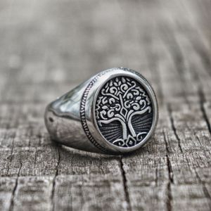 EYHIMD Silver Tree en acier inoxydable de la vie Chevalière Classique Hommes Viking Amulet Anneaux Bijoux nordique