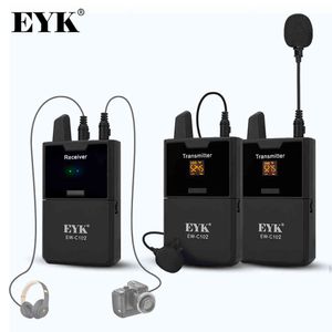 EYK EW-C102 Microfono da bavero per fotocamera Microfono lavalier wireless UHF con funzione di monitoraggio audio Telefoni DSLR Videocamera DV Webcast