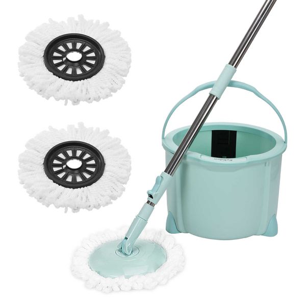 Eyliden Spin Mop Bucket Microfibra Spinning con 2 cabezales 360 Mango ajustable giratorio para limpieza del hogar 210805