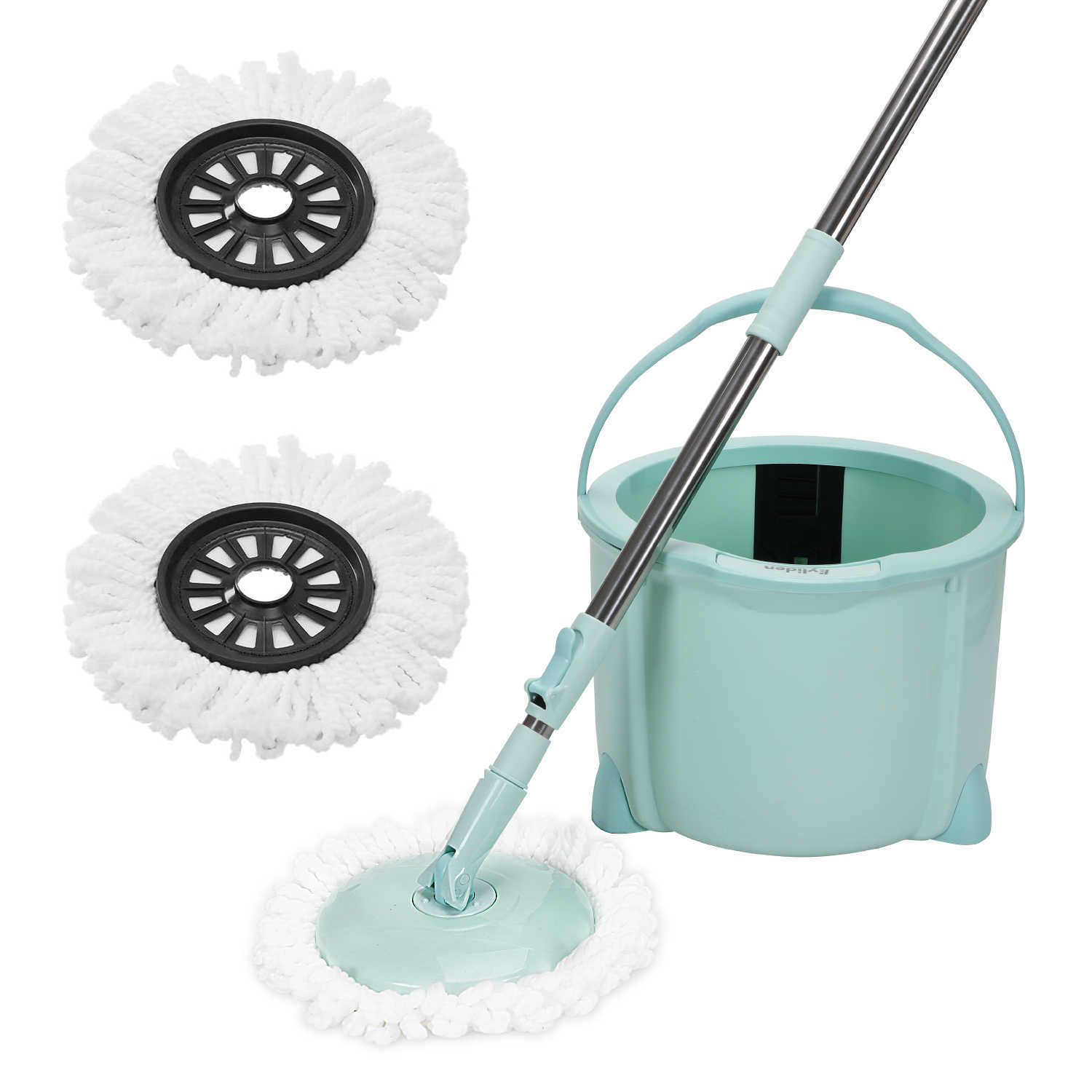 Eyliden Spin Mop Bucket Microfiber Spinning with 2 Heads 360 Rotating Adjustable Handle for Home Cleaning 210805
