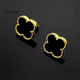 EYNJ Van Clover Cleef Boucle d'oreille Designer Boucles d'oreilles Van Clover Boucles d'oreilles Version Haute Petite Quatre Feuilles Femelle V Or Épaissi 18 Carats Plaqué Rose Naturel Noir Agate Blanc