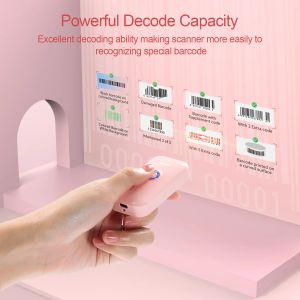 Eyoyo 1D Bluetooth Barcode Scanner Mini Pink for Women, Biblioteca Warehouse Portable Barcodes Soporte de escaneo Windows IOS Android