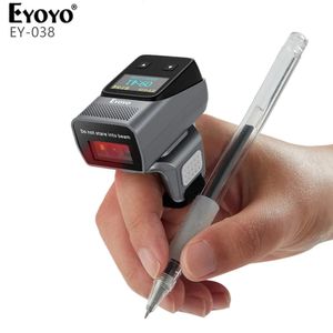 Eyoyo-escáner de código de barras con anillo Bluetooth 2D, miniescáner de lector de código de barras QR inalámbrico portátil con pantalla, 240229