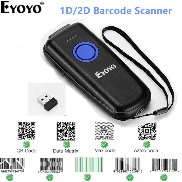 Eyoyo EY023 Scanner de Code QR Bluetooth Portable barre 2D Compatible USB 24 GHz lecteur de codes à barres sans fil 240318