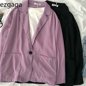 Ezgaga Blazer Dames Paars Turn-Down Kraag Lange Mouw Button Zakken Massieve Losse Jas Vrouwelijke Dunne Office Lady Elegant 210430