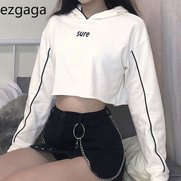 Ezgaga Casual Sweats à capuche Femmes Automne All-Match Sweat-shirt à manches longues Lettre Imprimer Survêtement en vrac Pull Dames Tops Streetwear 210430