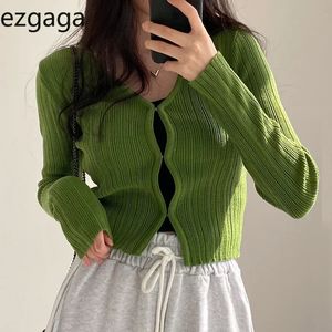 Ezgaga recadrée Cardigan femmes col en V bouton couvert solide Stretch mince printemps à manches longues tricoté hauts décontracté dame pull 240313