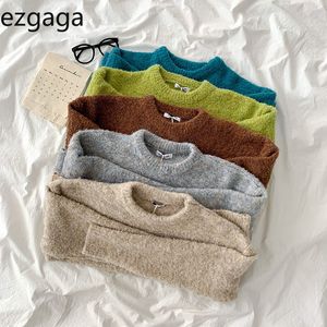 Ezgaga Streetwear pull femmes automne hiver nouvelle mode coréenne o-cou vêtements d'extérieur amples solide chaud pull dames hauts 210430