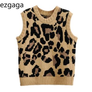 Ezgaga Trui Vest Vrouwen Sexy Luipaard Gedrukt Mouwloze V-hals Dames Pullover Streetwear All-Match Test Y2K Fashion 210430