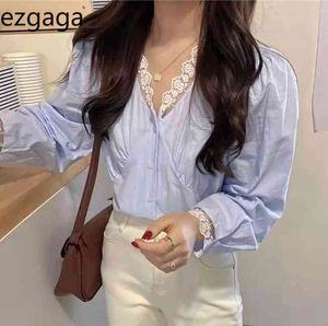 Ezgaga tendre dentelle patchwork femme chemisier chemisier élégant chouette coréenne chic printemps tout match de bureau Lady shirts mode 210430
