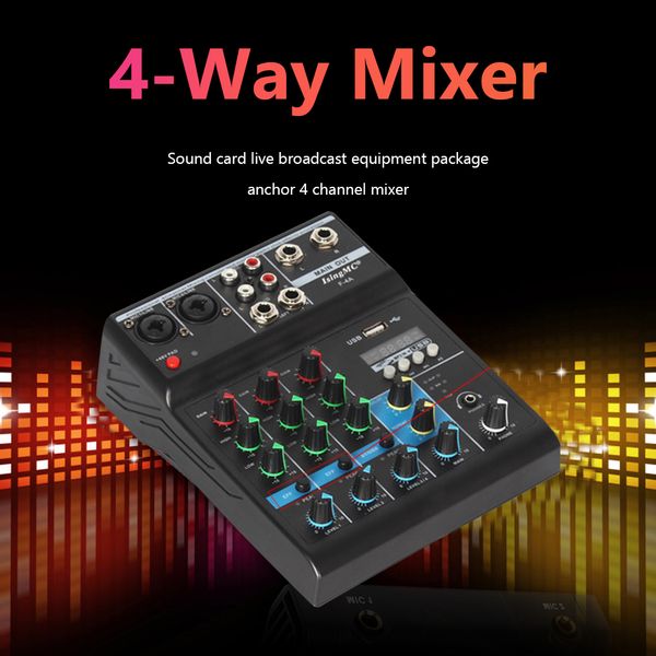 F-4A mélangeur Audio professionnel sans fil 4 canaux Console de mixage sonore USB compatible Bluetooth pour PC enregistrement karaoké