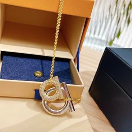 F marque luxe designer pendentif colliers pour femmes or 18 carats brillant cristal bling diamant croix chaîne collier ras du cou bijoux cadeau