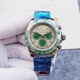F usine de luxe montres pour hommes entièrement en acier inoxydable saphir étanche chronographe automatique chronomètre cadran gris lumineux montre pour hommes