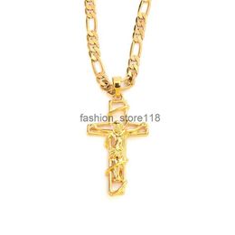 F Gold G Cross Hanger Jesus Crucifix Frame Italiaanse Figaro Link Chain Ketting 9 k Solid Fine Yellow THAI BAHT200d