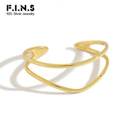 F.I.N.S 100% 925 pulseras de plata esterlina Brazaletes Líneas de doble capa Brazalete de oro abierto para mujer Pulsera con dijes Joyería de moda 240123