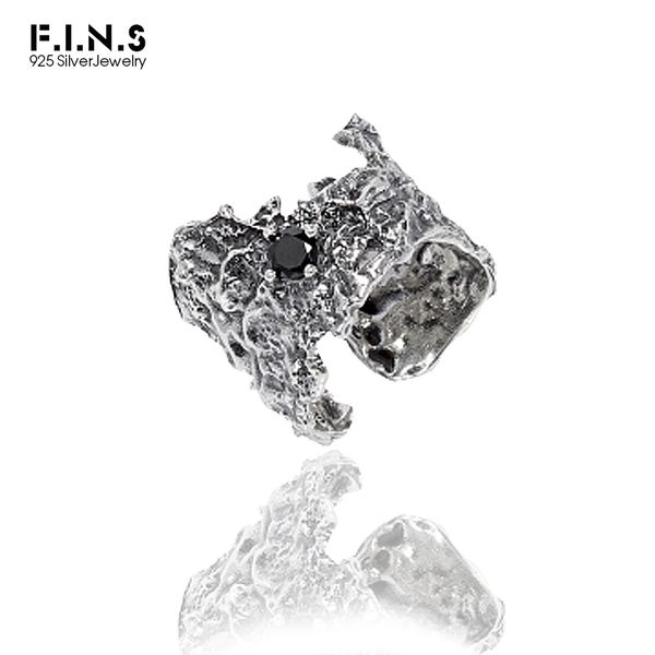 F.I.N.S Exagerado ancho 925 Anillo de plata esterlina INS Antiguo Anillo de dedo índice antiguo Pliegue irregular Apertura Zircon CZ Anillos