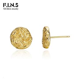 F.I.N.S Fashion Real 925 Sterling Silver Tang Cao Patroon Stud Oorringen Relief Round Flat Ear Piercing Fine Jewelry Anti-Allergy 240428