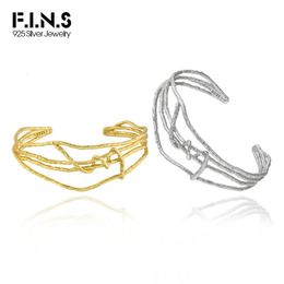 F.I.N.S Lignes sinueuses géométriques Bracelet en argent sterling S925 Bracelets à manchette ouverte multicouche pour femmes hommes poignet bijoux fins 240313