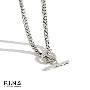 F I N S S925 Collier en Argent Sterling Rétro Vintage Cercle et Bâton Pendentif Antique Chaîne Tour de Cou Ornements 220722