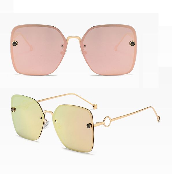 F0294 # Lunettes de soleil pour femme homme homme designer de luxe avec boîte de haute qualité grand cadre carré 57mm métal laser rose lentille UV400 mode féminine lunettes de soleil
