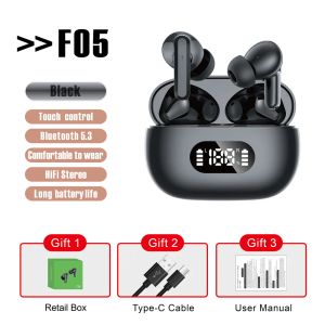 F05 True Wireless Headset Bluetooth 5.3 Earphone Stereo TWS Earbuds Game Hi-Fi Music Écouteur Power Batterie LED Affichage numérique Sport Écouteur