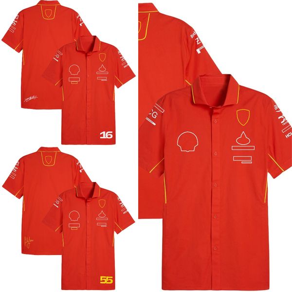 F1 2024 Team Men's Shirt Formule 1 Rouge Racing Uniforme Jersey Pilote Course Revers Polo Col Chemises Casual Voiture Logo Marque Chemise Personnalisée
