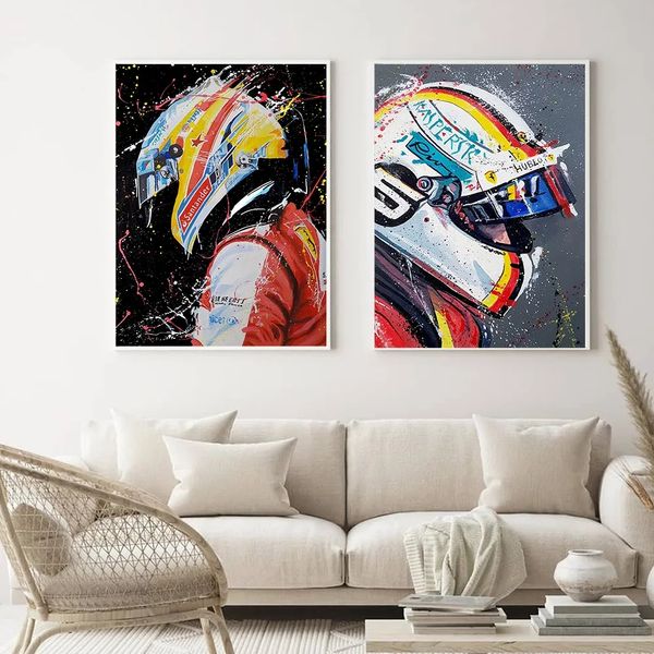 F1 Racing Car Pósteres e impresiones Fórmula 1 Conductor de coche Hombre Pinturas en lienzo Cuadro artístico de pared Sala de estar Motorport Habitación de niño Decoración del hogar Sin marco Wo6