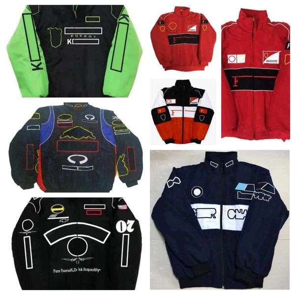 Chaquetas de carreras de F1 otoño e invierno ropa de algodón bordada completa ventas al contado Logotipo de coche Chaquetas bordadas completas Estilo universitario Chaquetas de motocicleta retro qi