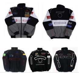 F1 racepak herfst/winter team geborduurd katoenen gewatteerde jas auto-logo volledig geborduurde jassen college stijl retro motorjassen